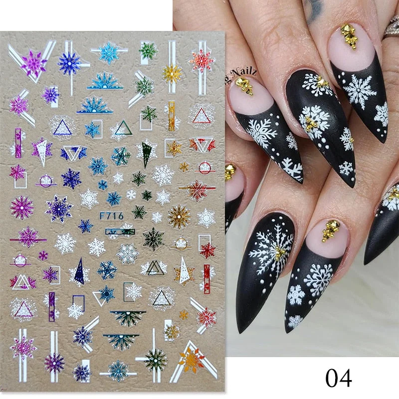 Gold White Bronzing Christmas Nail Sticker 3D Snowflakes Leaf Geometry Lines Letter For Manicure Sliders Decoration Accessories