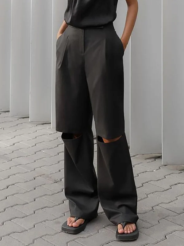 Retro Loose Trousers With Holes - yankia