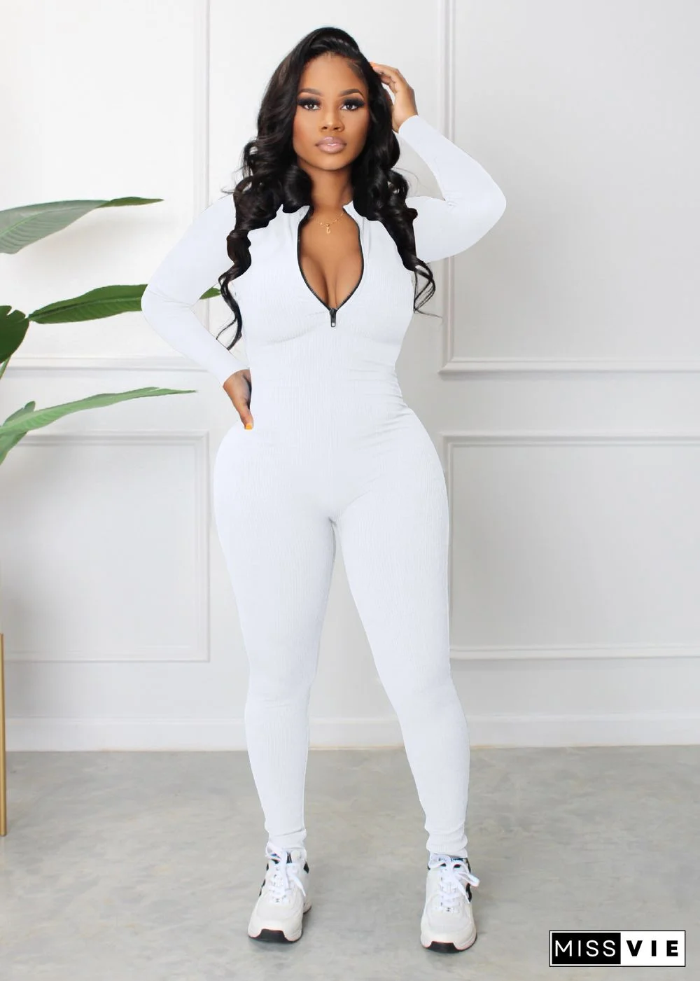 Knitting Long Sleeve Zip Up Sportswear Jumpsuits