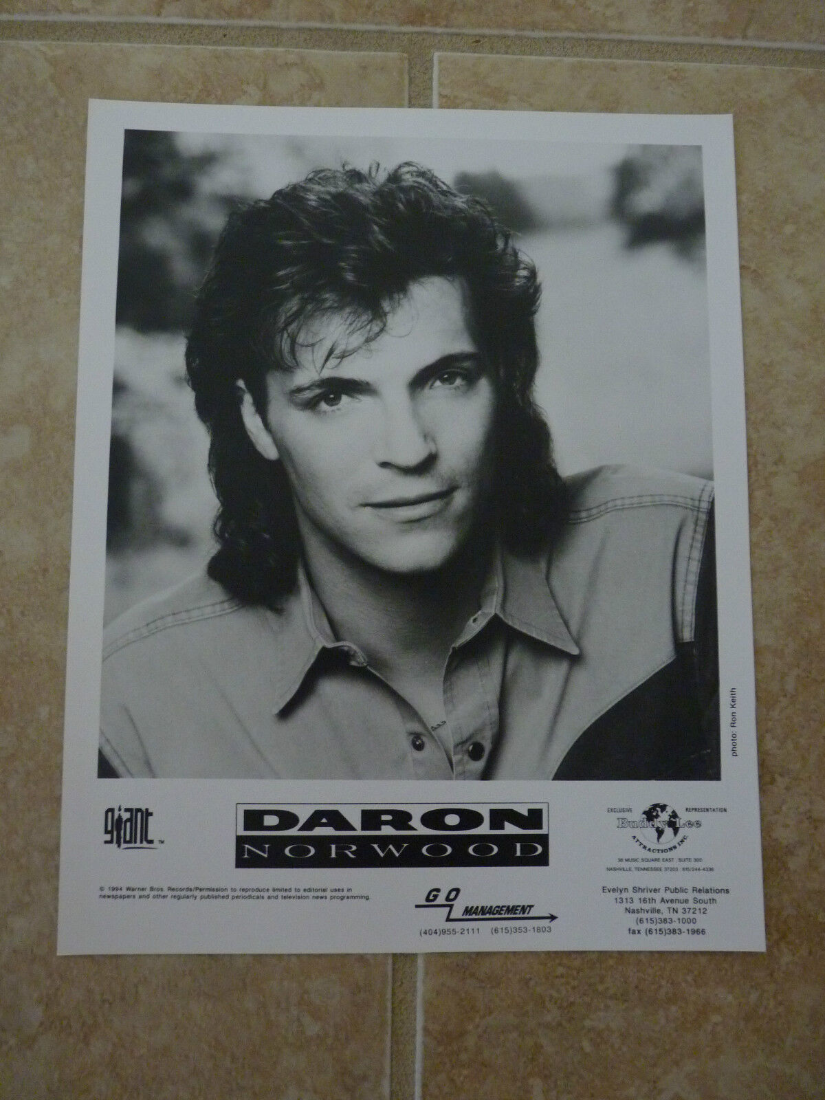 Daron Norwood 8x10 B&W Publicity Picture Promo Photo Poster painting