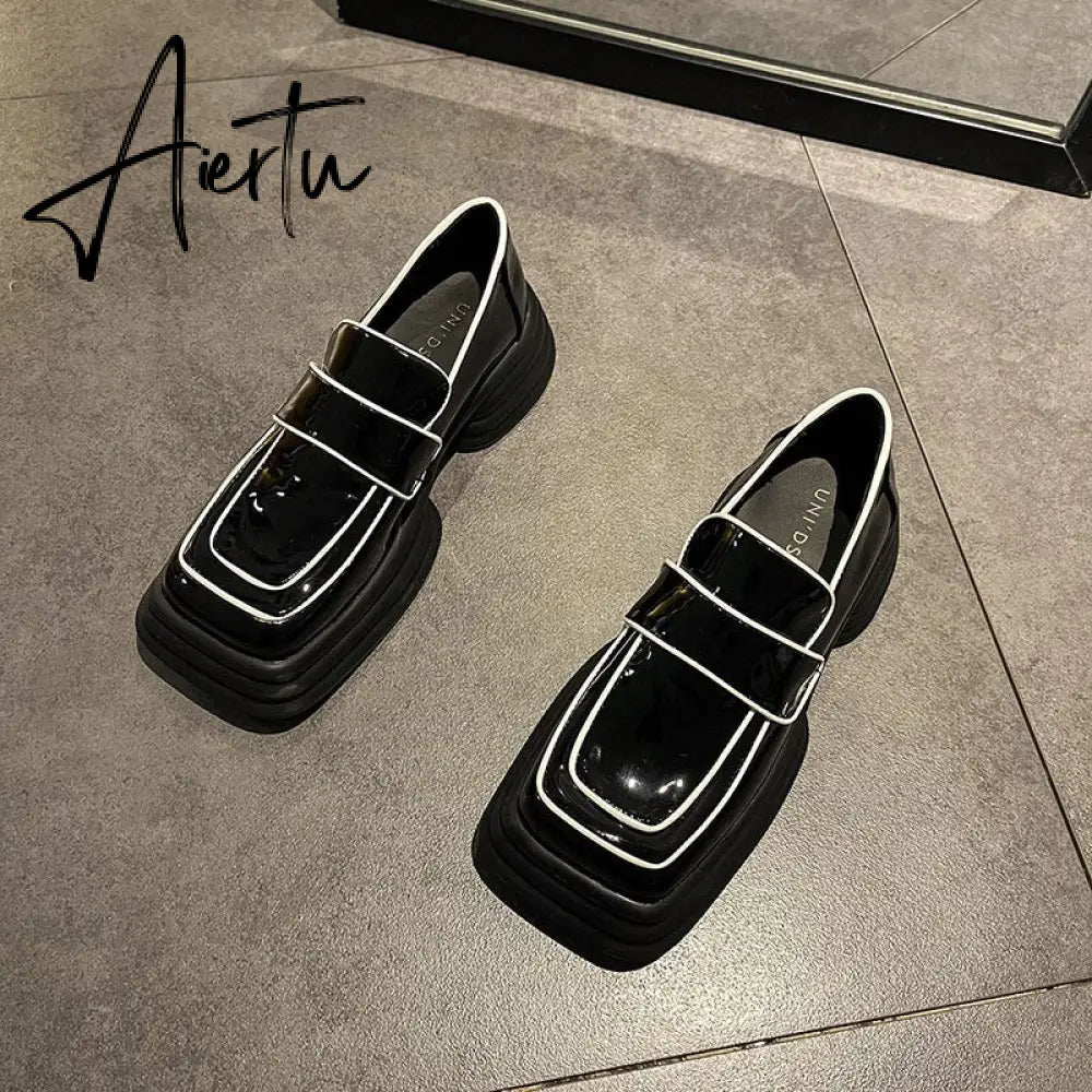 Aiertu Mixed Colors Square Toe Flat Platform Shoes for Women Vintage Style Mary Jane Loafers For Autumn лоферы женские Women Pump Shoes Aiertu