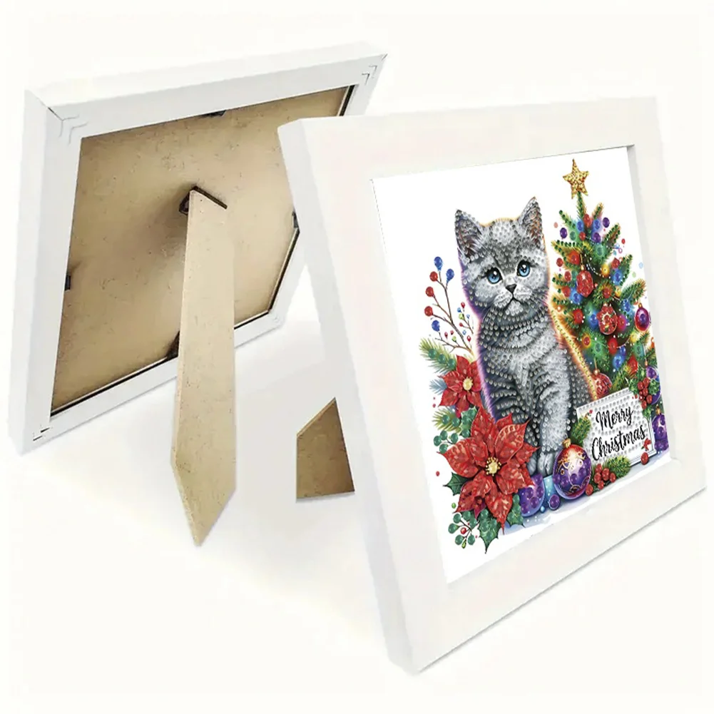 5D DIY Partial Special Shaped Drill Diamond Painting Christmas Cat 22.8x22.8cm【With Frame】