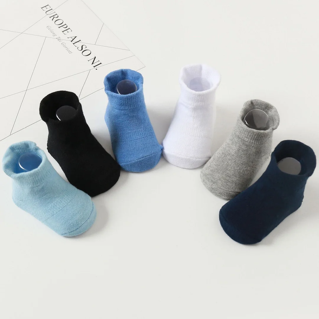 6 Pairs/lot 0 to 5 Years Anti-slip Non Skid Ankle Socks With Grips For Baby Toddler Kids Boys Girls All Seasons Cotton Socks