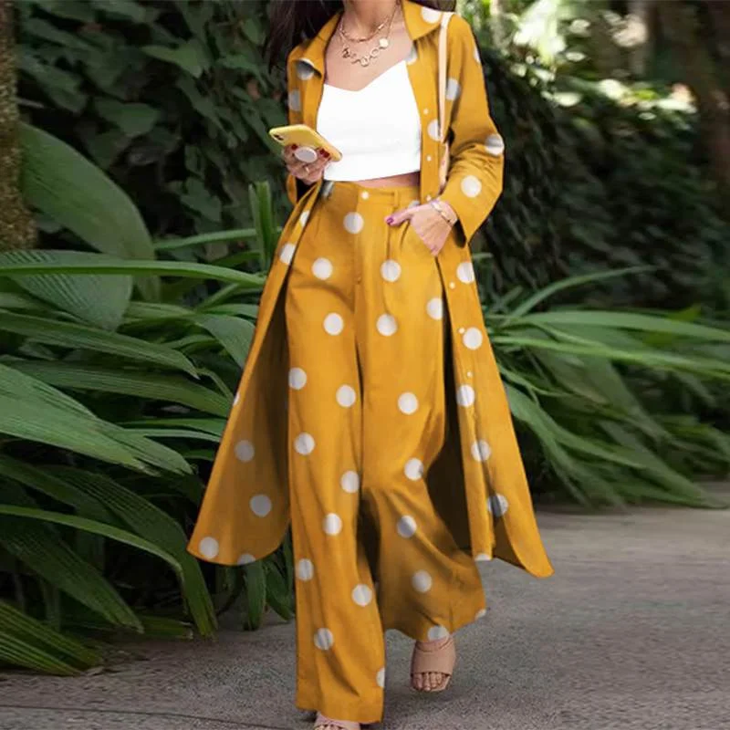 Fashion Women Urban Tracksuit 2PCS Spring Long Sleeve Blouse Wide Leg Trousers Suits ZANZEA Bohemian Polka Dot Pant Sets Loose