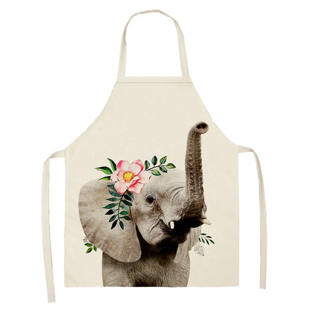 Linen Print Apron - Elephant with Flower - 68x55cm
