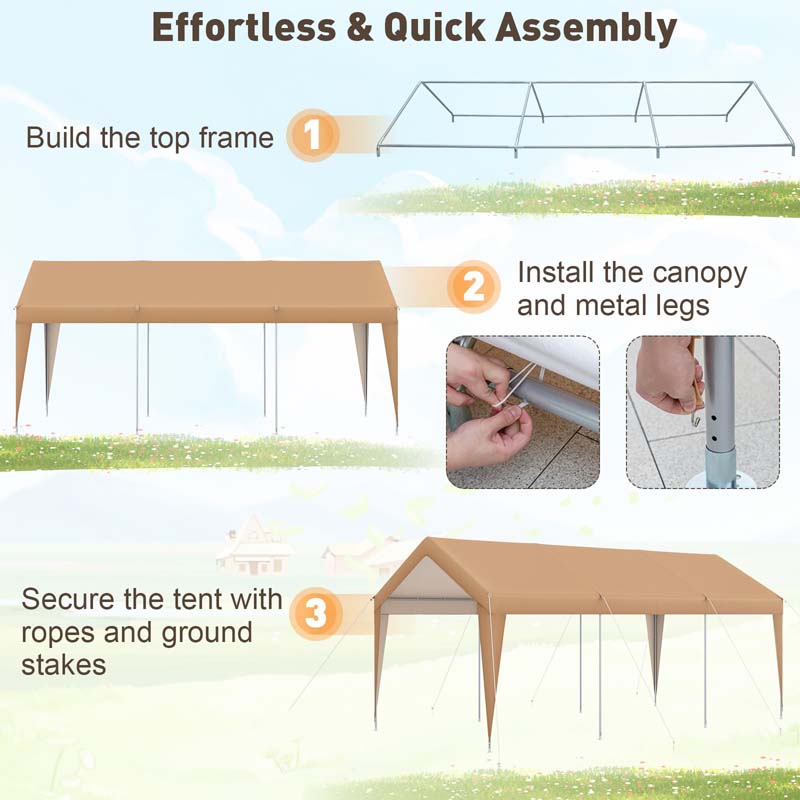 Eletriclife All-Weather 10 x 20 FT Heavy Duty Carport without Sidewalls