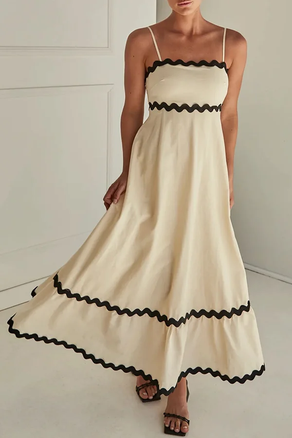 Zahara Linen Blend Spaghetti Strap Patchwork Oversized Zip Maxi Dress