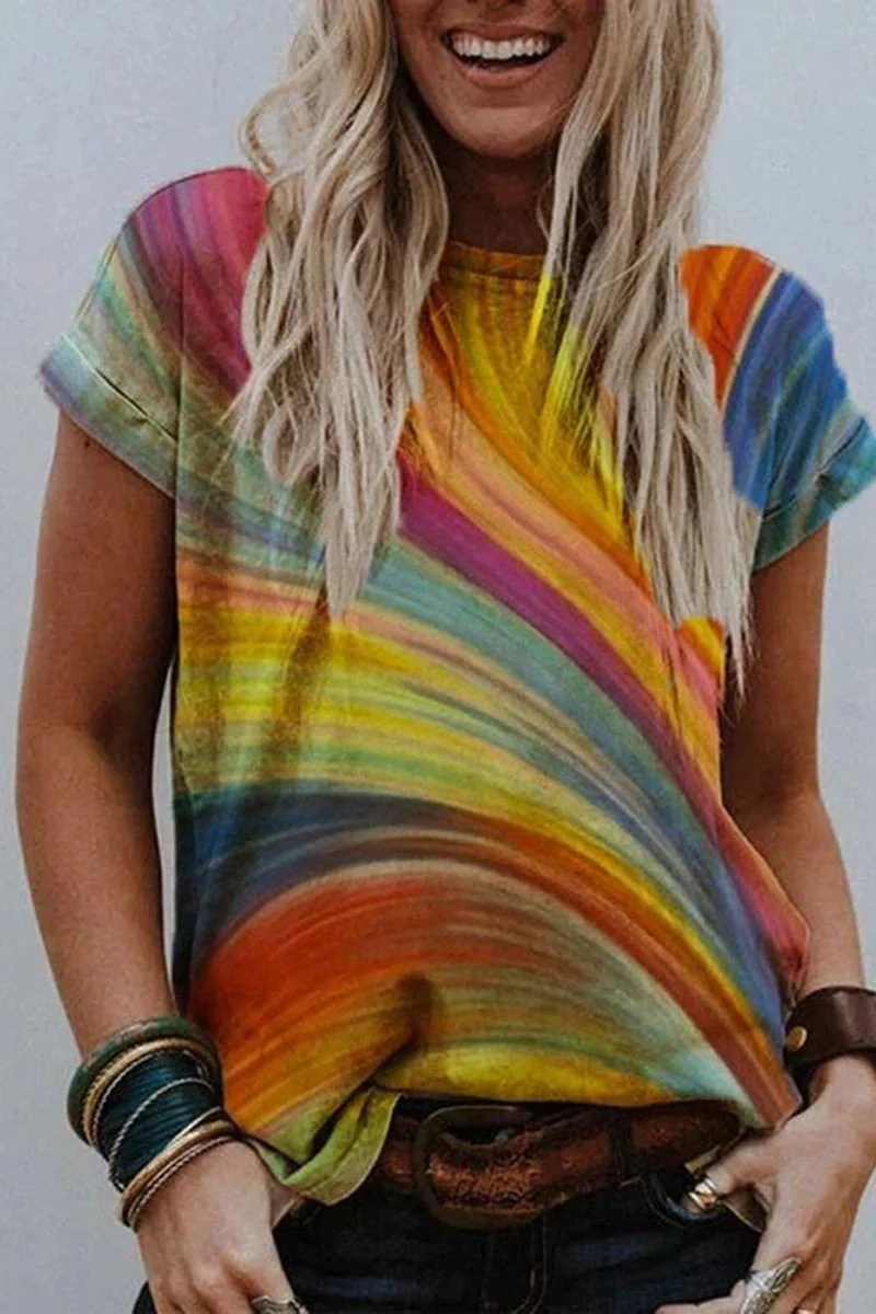 Rainbow Color Casual Short Sleeve T-Shirt