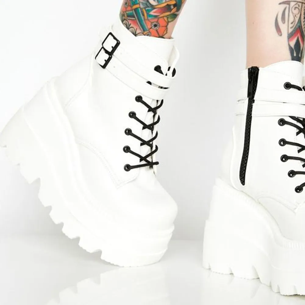 BONJOMARISA 2021 Brand Platform Designer Goth Cool Motorcyle Women Boots Punk Street Zipper Elastic Band Black Ladies Shoes
