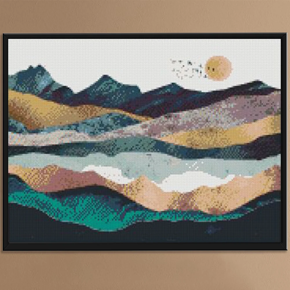 11CT Full Stamped Cross Stitch - Sunset Mountains(Canvas|40*50CM)