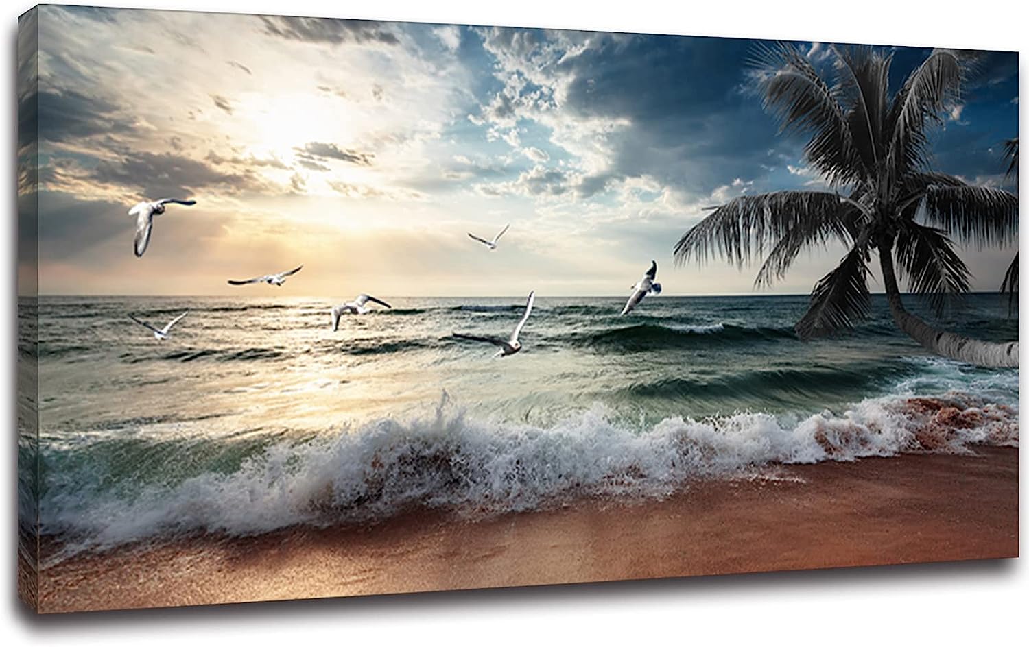Yxbhhym Large Canvas Wall Art Beach Ocean Prints Art Coast Sunset Sea Paintings Poster Scenery Picture Palm Artwork for Wall Art Living Room Bedroom Office Decorations Framed-30x60inches 30x60inches