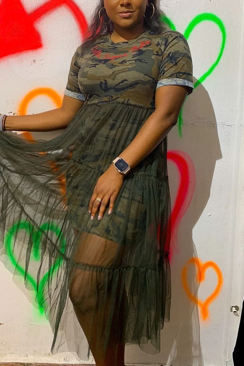 Fashion Short Sleeve Camouflage Dress
