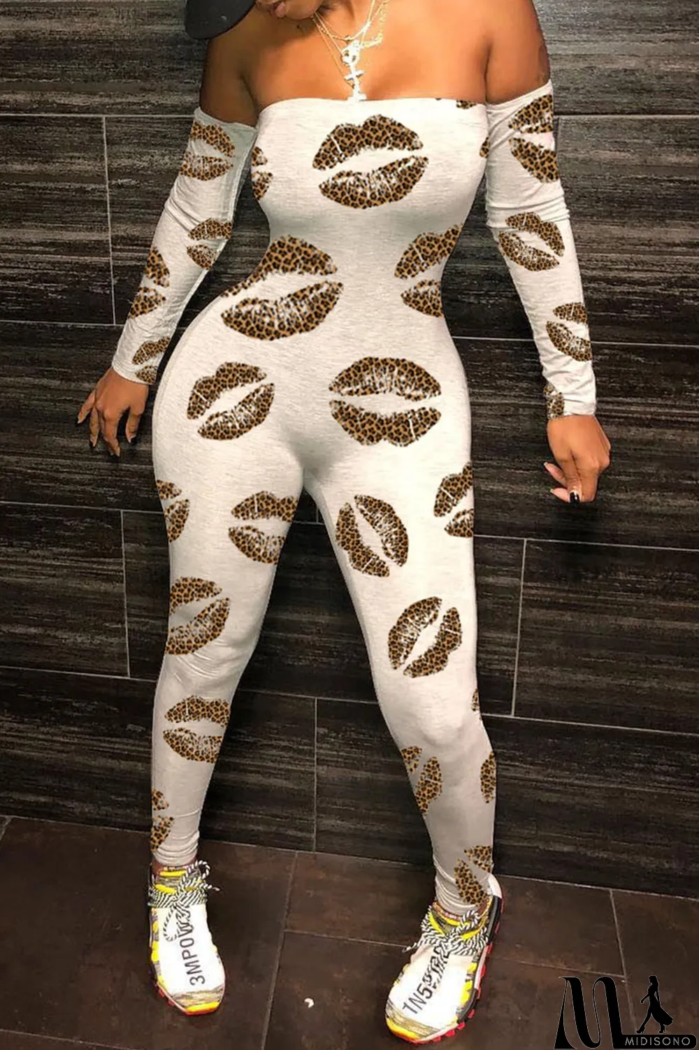 MidiSono - Black Sexy Print Strapless Regular Jumpsuits