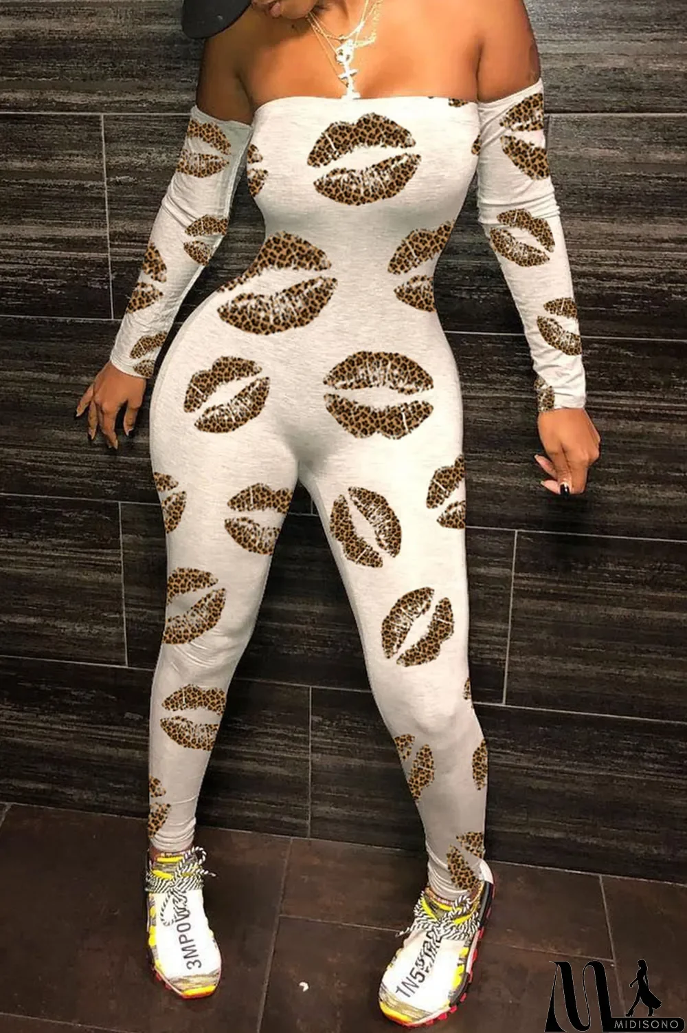 MidiSono - Black Sexy Print Strapless Regular Jumpsuits