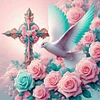 (40*40cm)Cross Rose Dove - Full Round Drill Diamond Painting