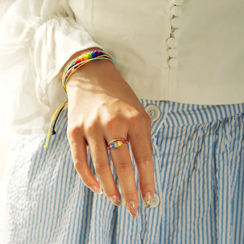 S925 DOUBLE BAND RAINBOW RING