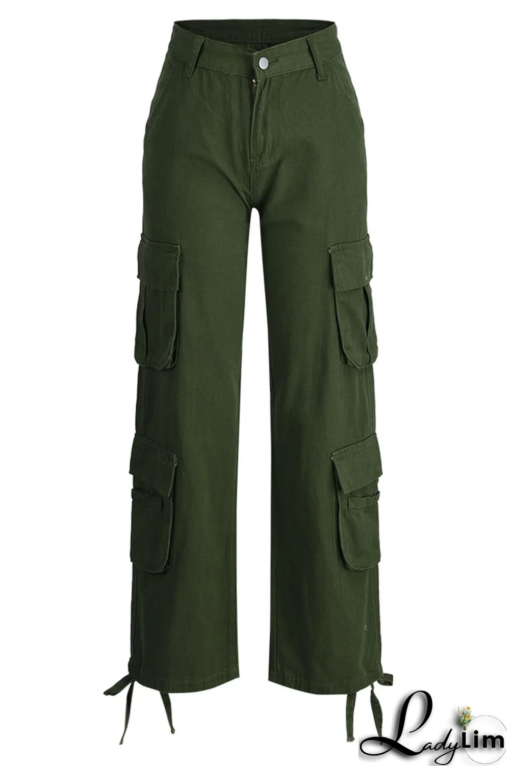 Green Street Solid Patchwork Pocket High Waist Straight Solid Color Bottoms