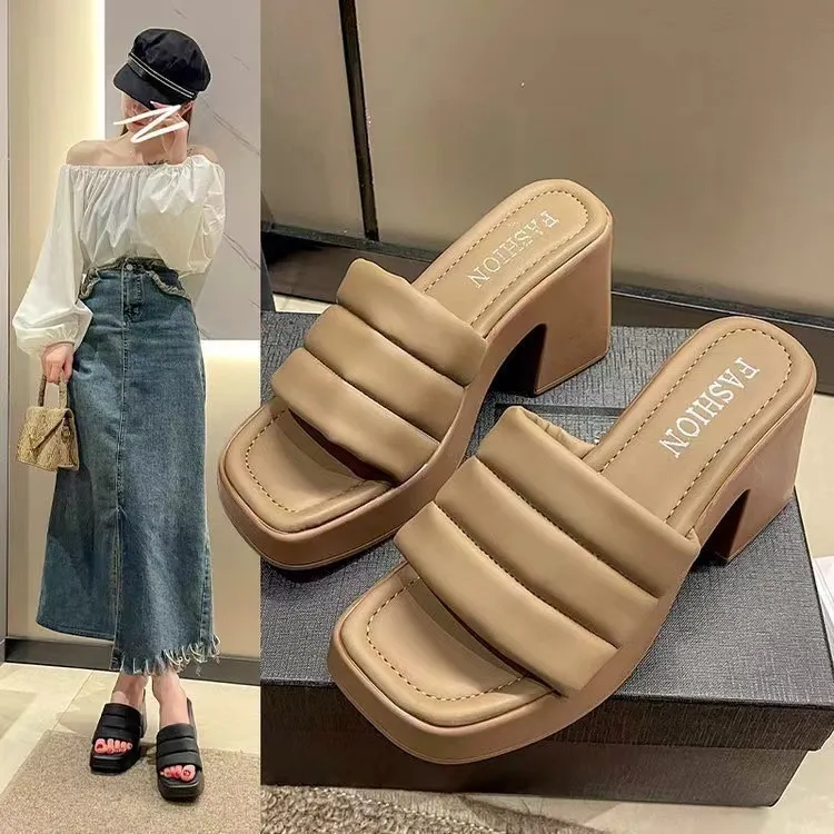 Breakj Breakj Cake Thick Bottom Cool Slippers Women Wear 2025 Summer Fashion Niche Women's Shoes Design Feel Beach One-Word Drag Slope