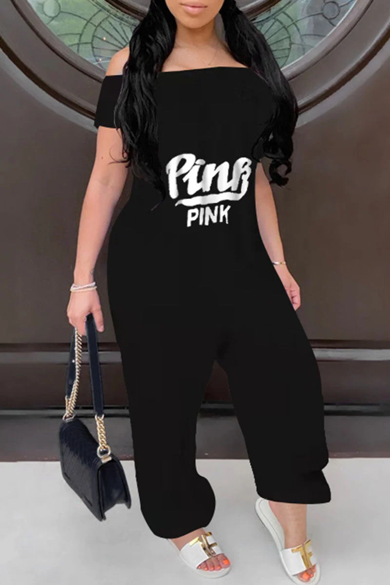 Casual Print Split Joint Off the Shoulder Loose Jumpsuits