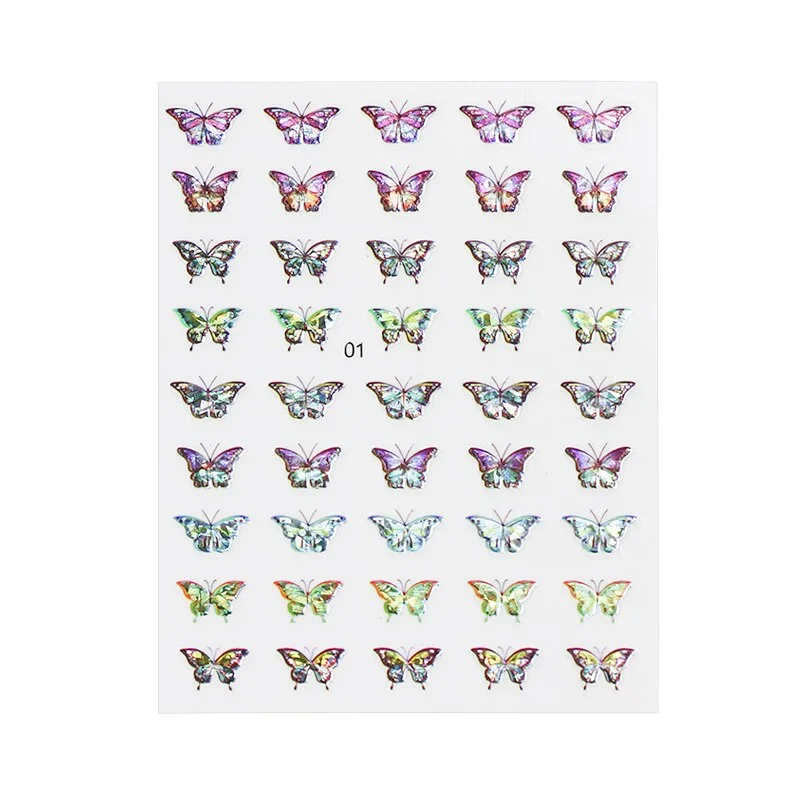 1pc Shiny 3D Butterfly Nail Art Stickers Adhesive Sliders Colorful DIY Golden Nail Transfer Decals Foils Wraps Decorations
