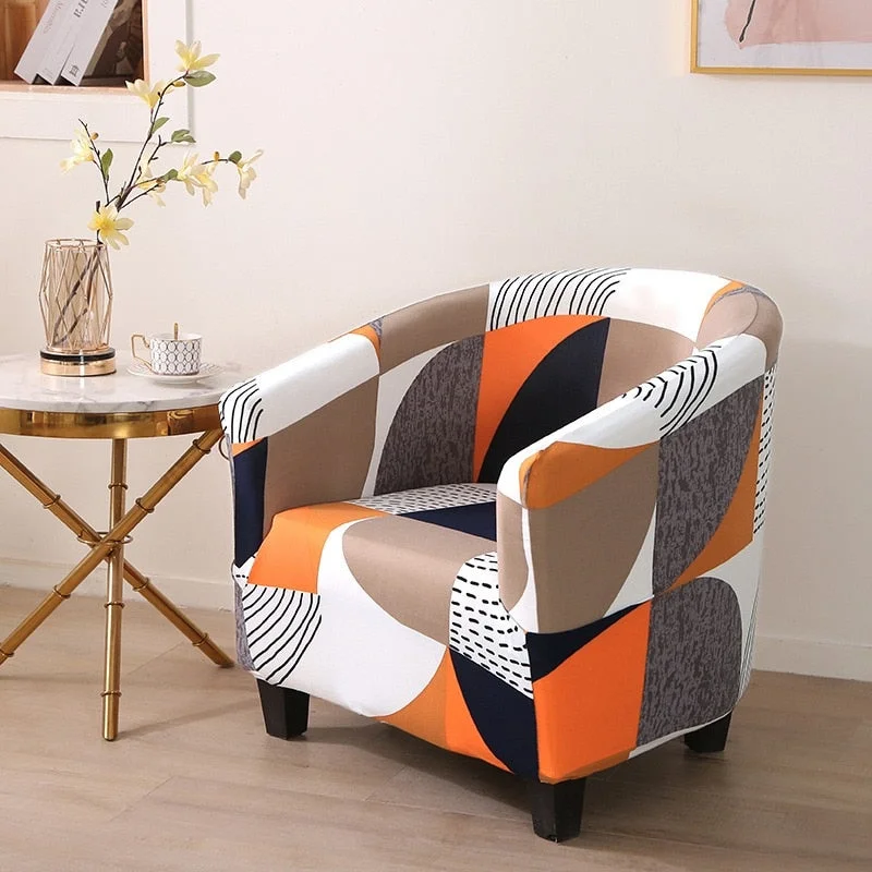 Club Chair Slipcover Stretch Armchair Covers Printed Tub Chair Cover Sofa Cover Spandex Couch Covers for Bar Counter Living Room