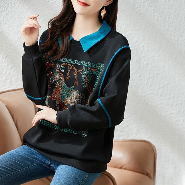 Black Casual Shift Long Sleeve Sweatshirt