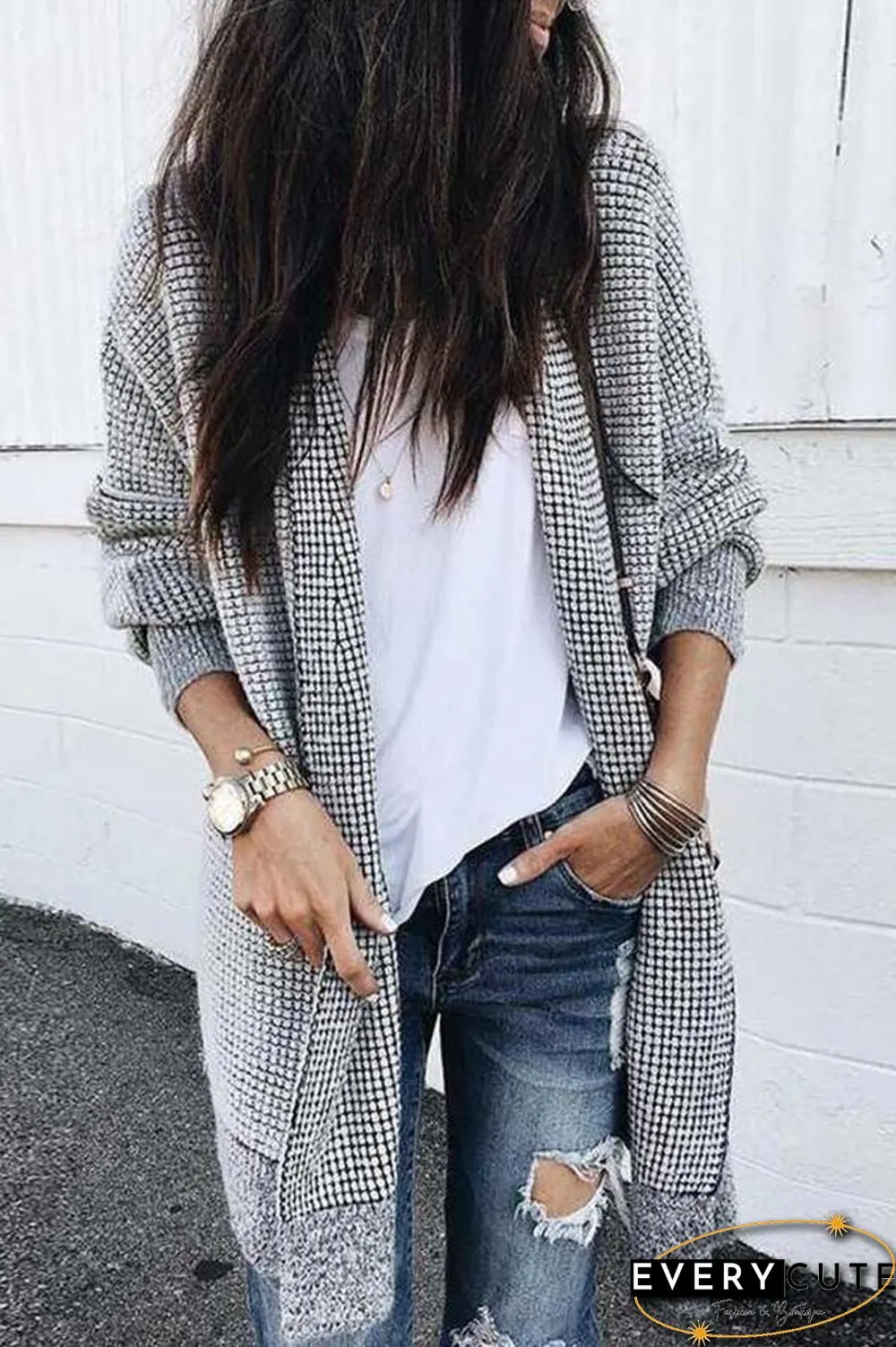 Plaid Long Sleeve Midi Coat P13927