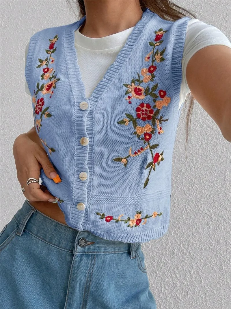 Athvotar Athvotar Fashion New Casual Embroidery Embroidery Knitted Sweater Women's Vest