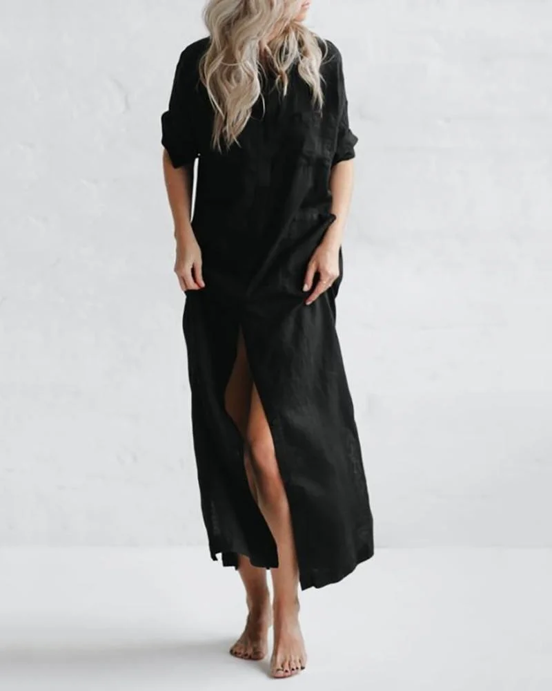 Solid Color Simple Shirt Dress