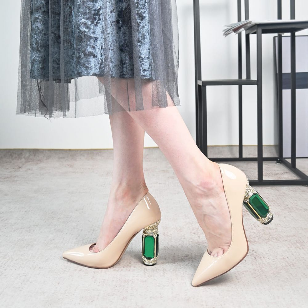 Gemstone Decorative Heels Pointed Toe Pumps New Girl Shoes Style