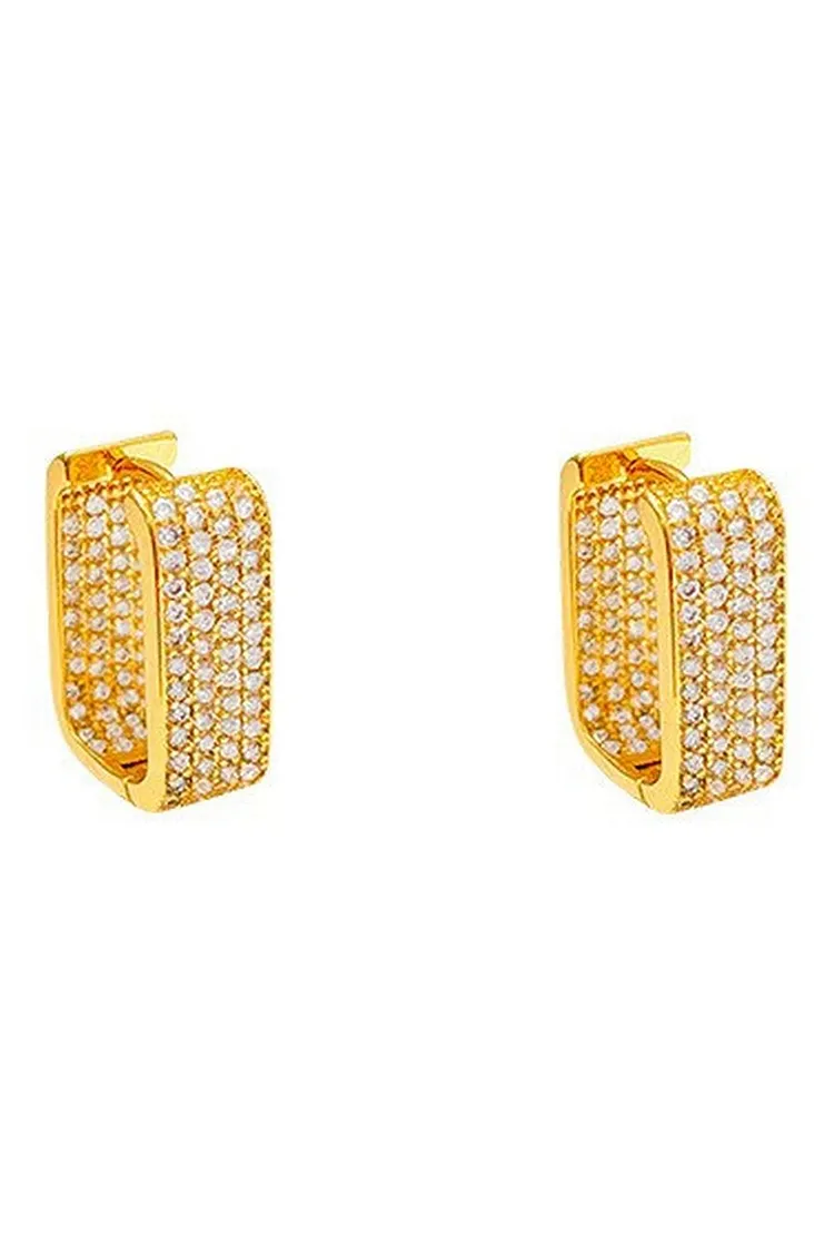 Rectangular Hoop Earrings Featuring Pave Zircon Stones