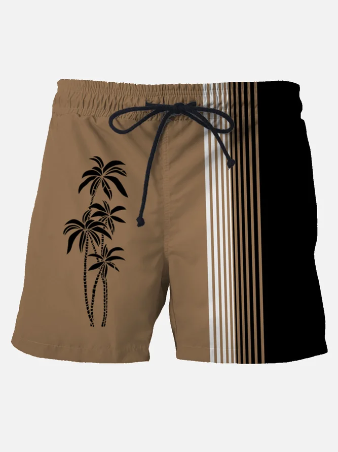 Men's Brown quick-drying striped beach shorts