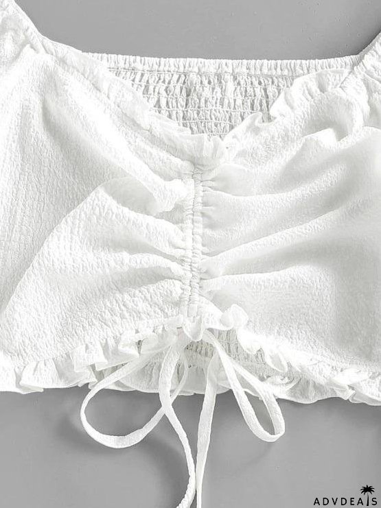 Crinkle Cinched Poet Sleeve Smocked Back Blouse