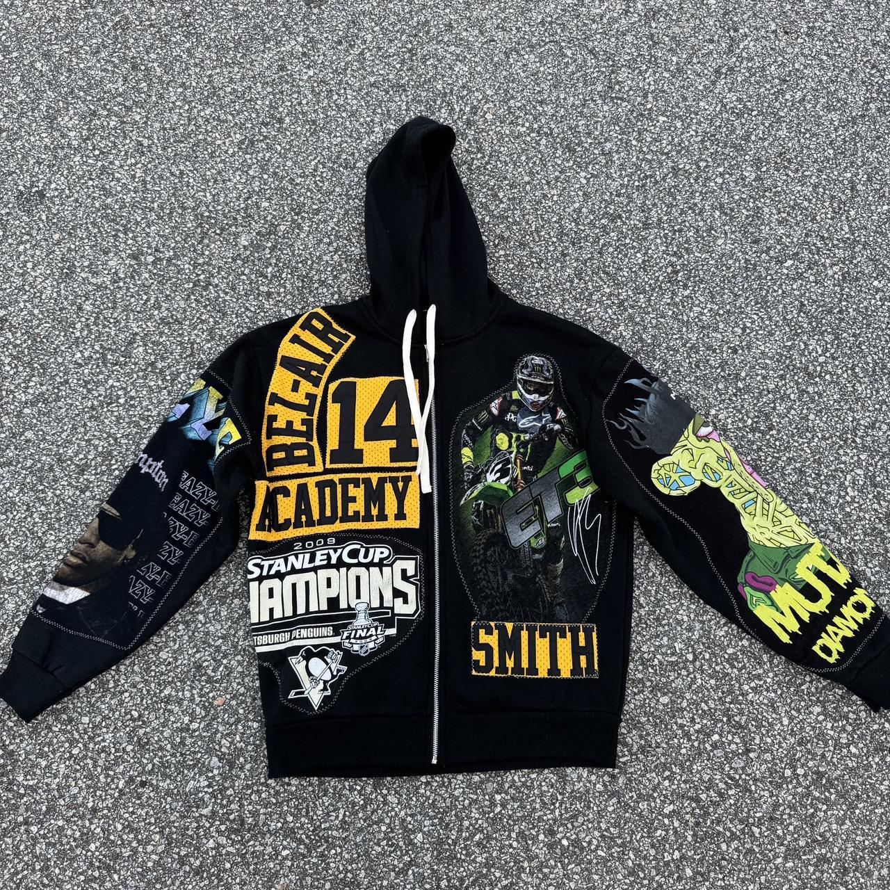 Fashionable Multi-element Print Long Sleeve Zipper Hoodies