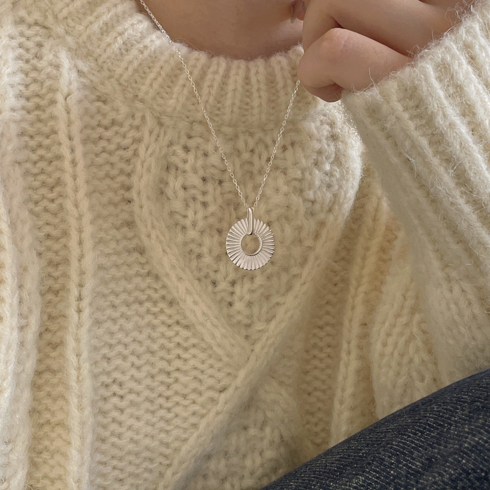 925 Sterling Silver IG Style Round Geometric Silver Necklaces