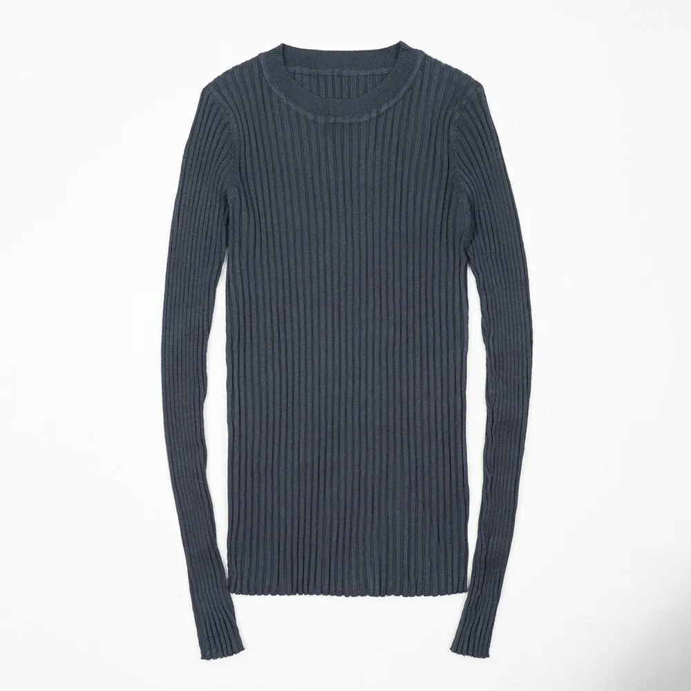 Women Sweater Pullover Basic Ribbed Sweaters Cotton Tops Knitted Solid Crew Neck With Thumb Hole