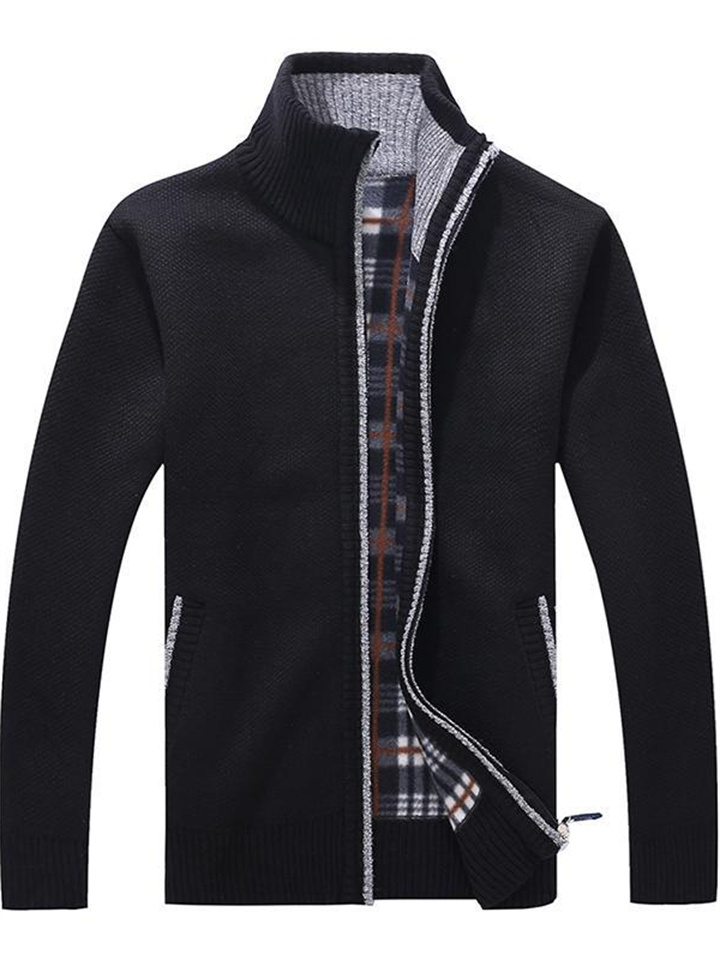 Men's Sweater Cardigan Zip Sweater Sweater Jacket Fleece Sweater Knit Zipper Pocket Stand Collar Stylish Casual Clothing Apparel Winter Fall Black Wine M L XL