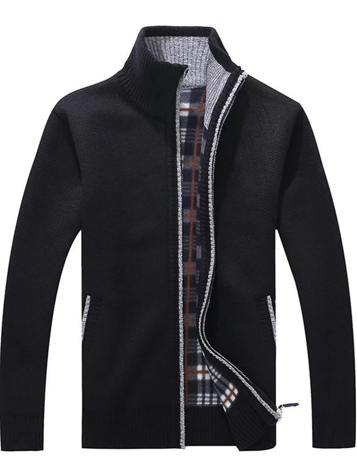 Men's Sweater Cardigan Zip Sweater Sweater Jacket Fleece Sweater Knit Zipper Pocket Stand Collar Stylish Casual Clothing Apparel Winter Fall Black Wine M L XL-Cosfine