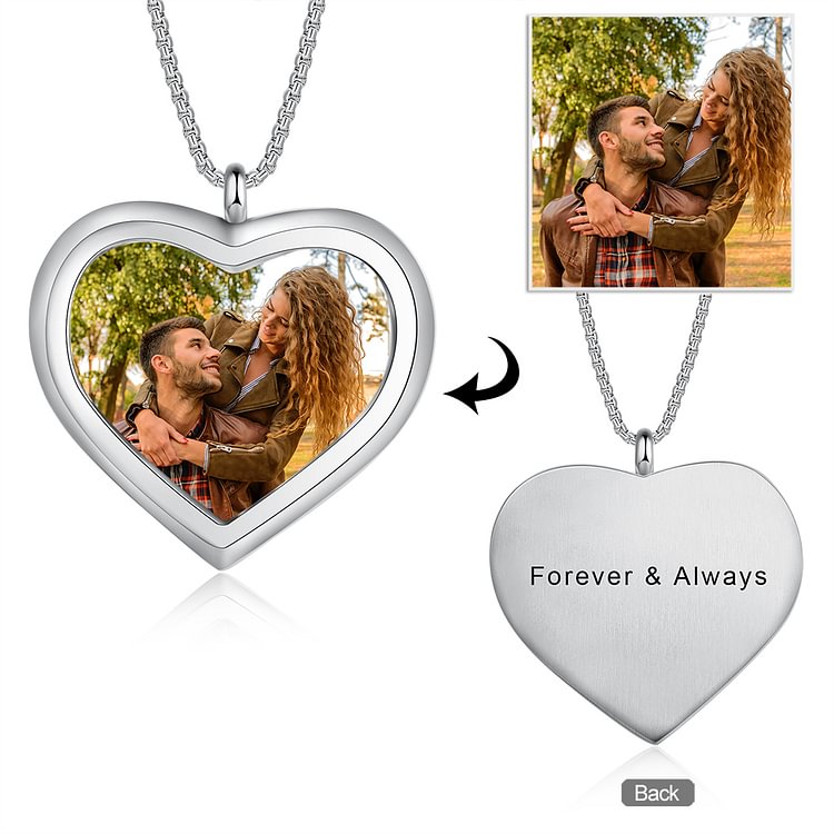 Heart Picture Engraved Tag Necklace With Engraving -Color Picture, Personalized Necklace with Picture