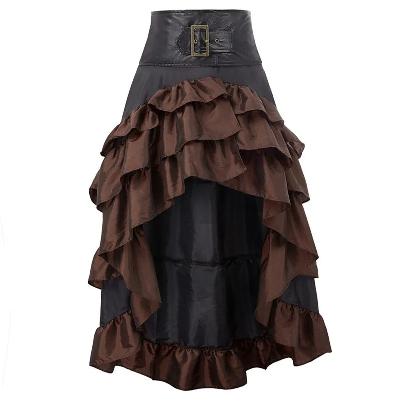 Uveng Short Long Back Irregular Chameleon Ruffles High Waist Stitching Cake Women's Dress