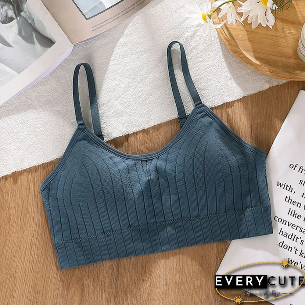 Women's Sleeveless Striped Bra Padded Tank Tops Spaghetti Strap Bralette Crop Top Tube Bras Seamless Tube Top