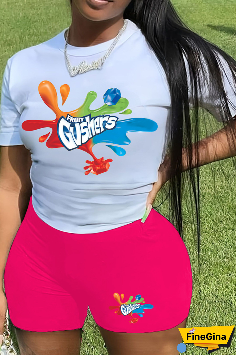 White Blue Casual Daily Print Patchwork Letter O Neck Plus Size Two Pieces