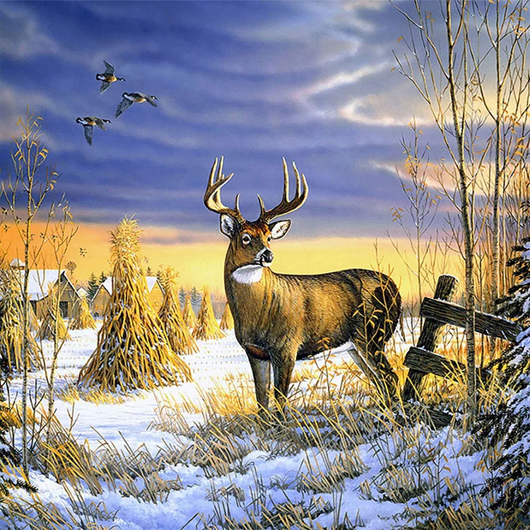 Elk In The Snow 50*50CM(Canvas) Full Round Drill Diamond Painting gbfke