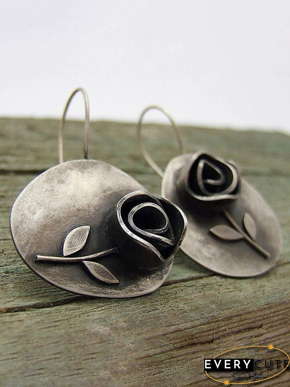 Vintage Boho Asymmetric Leaf Rose Flower Earrings