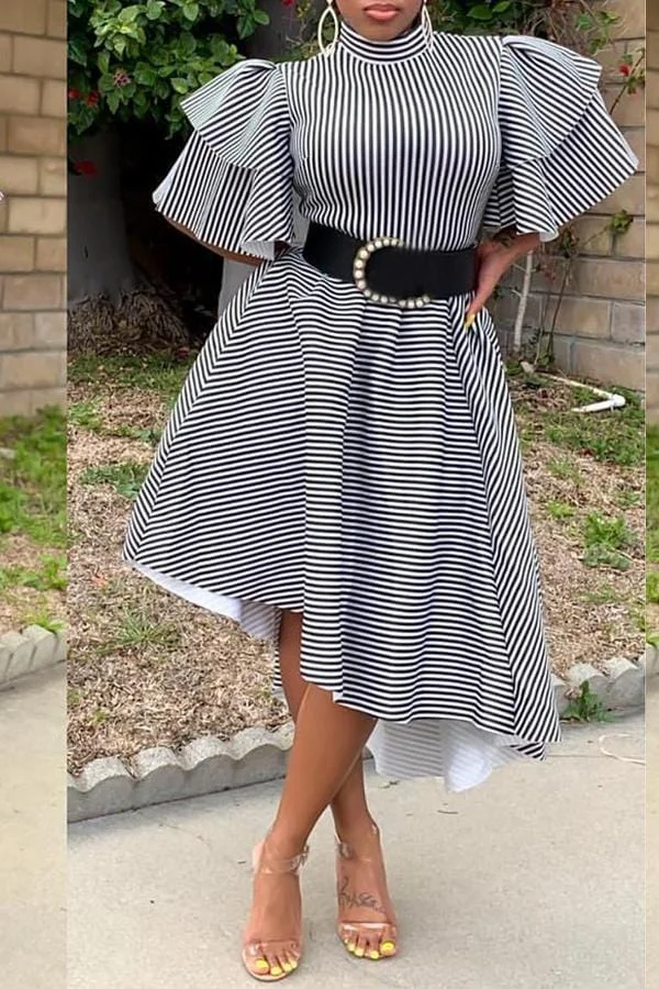 Sweet Turtleneck Striped Knee Length Dress