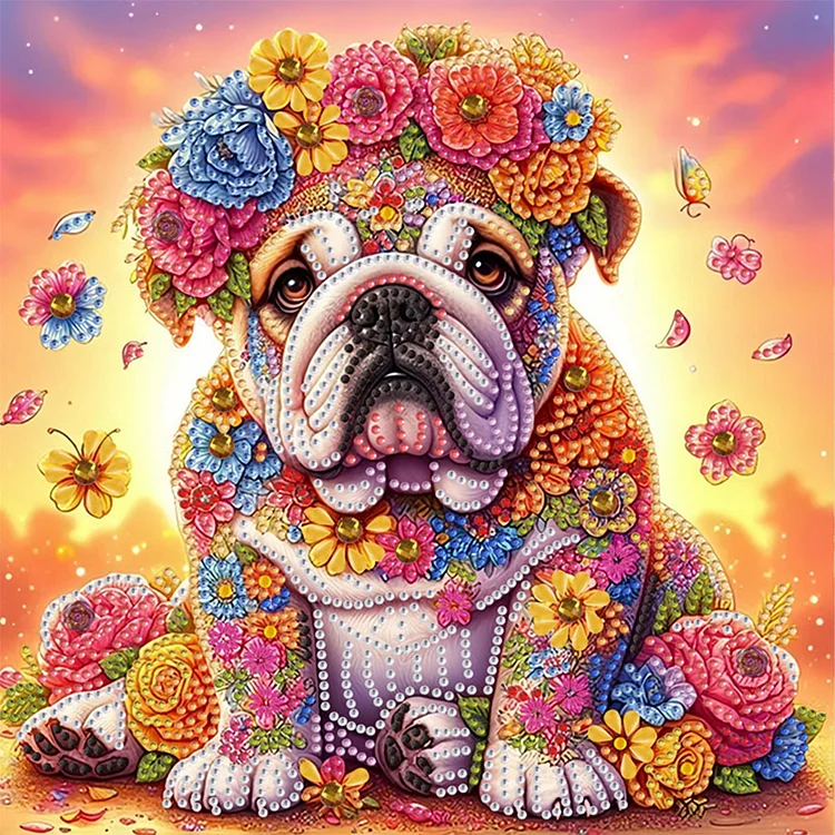 Flower Puppy 30*30CM (Canvas) Special Shaped Drill Diamond Painting gbfke