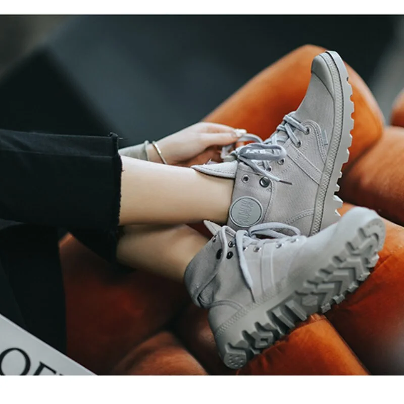 2021 Autumn winter canvas shoes British style Martin boots women's lace-up thick-soled flip-up women's shoes