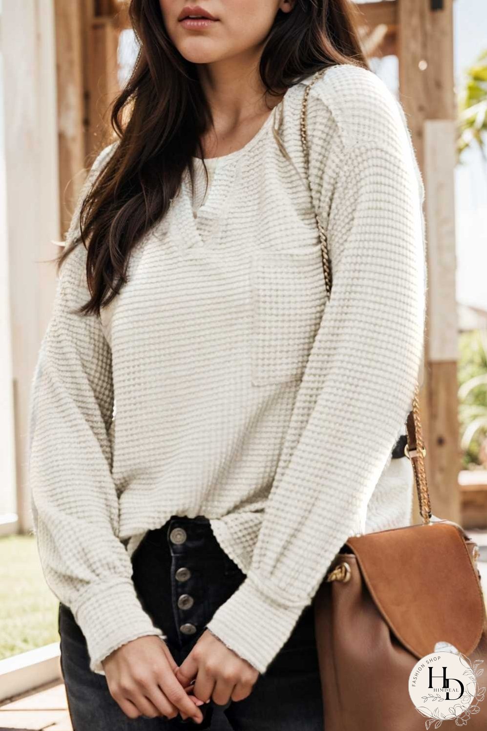 deep v neck long sleeve knitted sweater