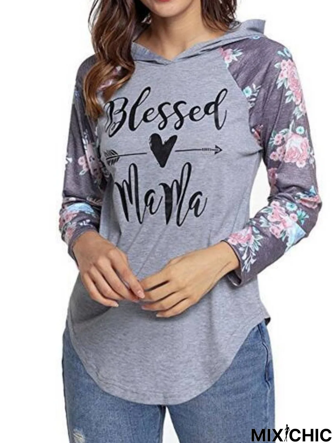 Casual Floral Cotton-Blend Sweatshirt