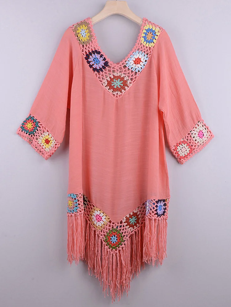 Swimsuit Flower Crochet Hollow Out Beach Fringe Cover Up